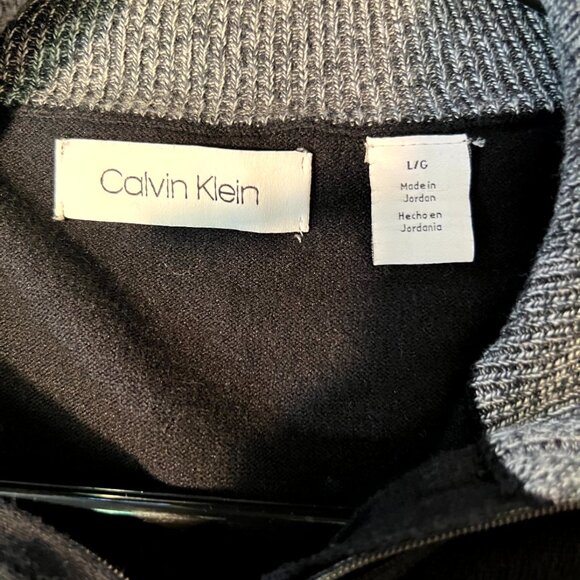 Calvin Klein Black Quarter-Zip Mock-Neck Sweater w Monogram SZ Lrg - Picture 2 of 7